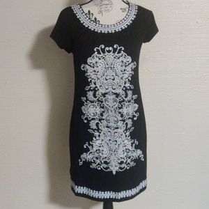 🆕 INC International Concepts Black white & gold intricate embroidered dress_Sm